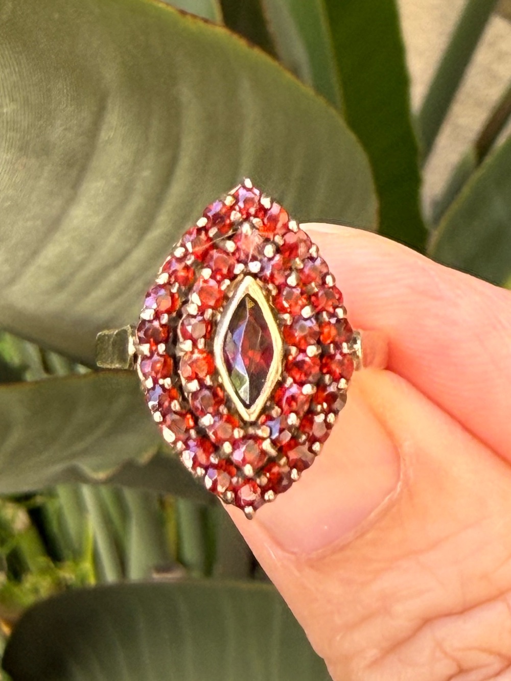 Vintage Garnet Marquise Cluster Ring - Red and Gold